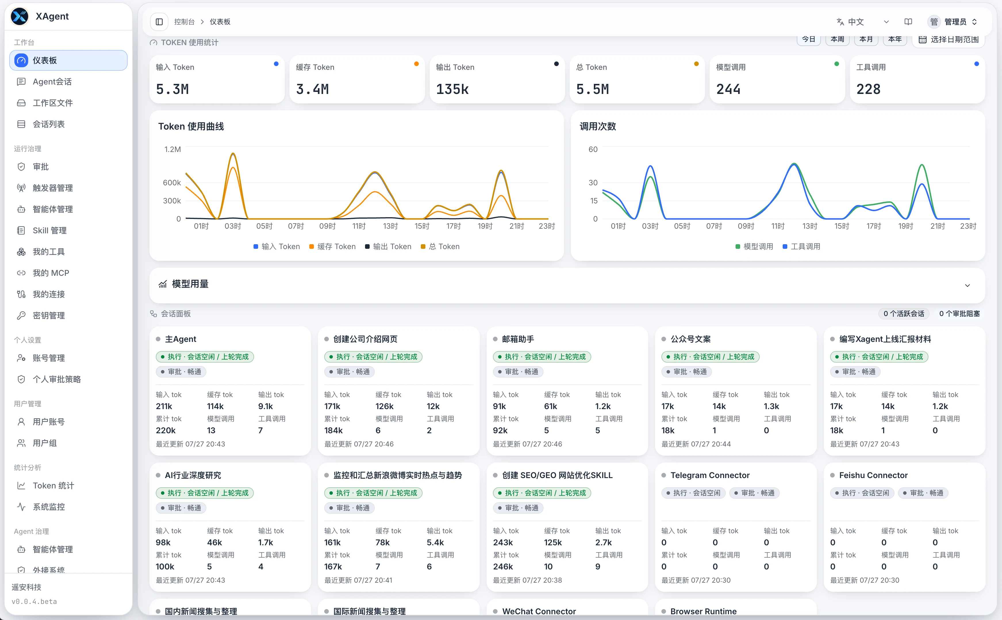 xAgent v0.0.5.beta 控制台仪表板图例